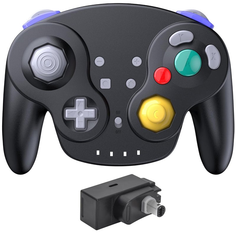SAFFUN 2.4 GHz Wireless GameCube Controller, for NGC GameCube Console (Built-in Rumble) (Analog Stick) (Analog Triggers) (Rechargeable) (Plug and Play) Black - Image 1